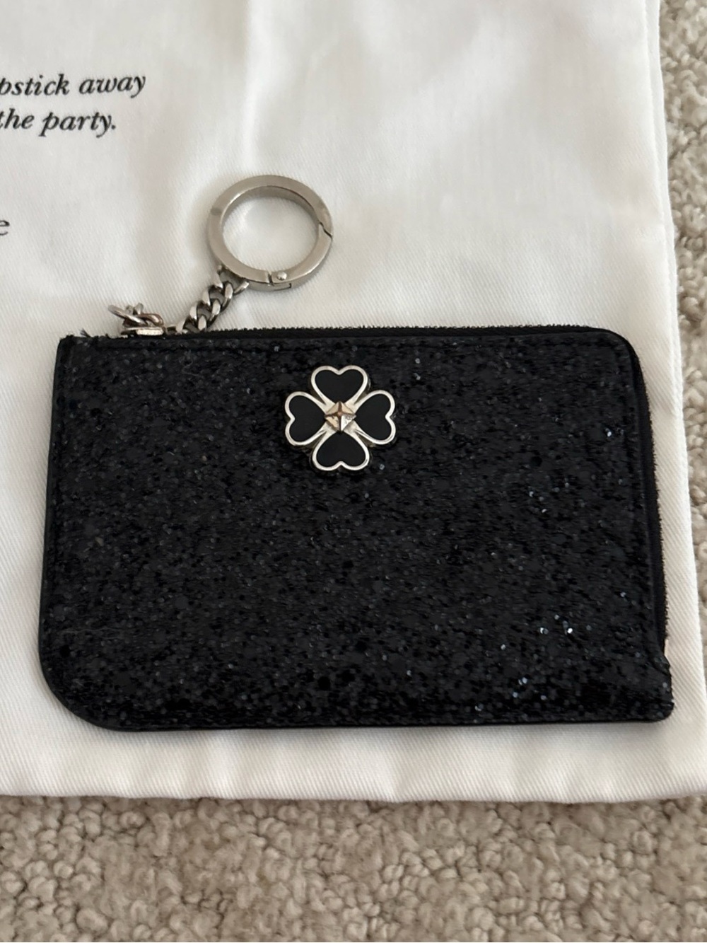 Black Kate Spade Odette Glitter Wallet Sparkle Coin Purse, includes KS dust bag